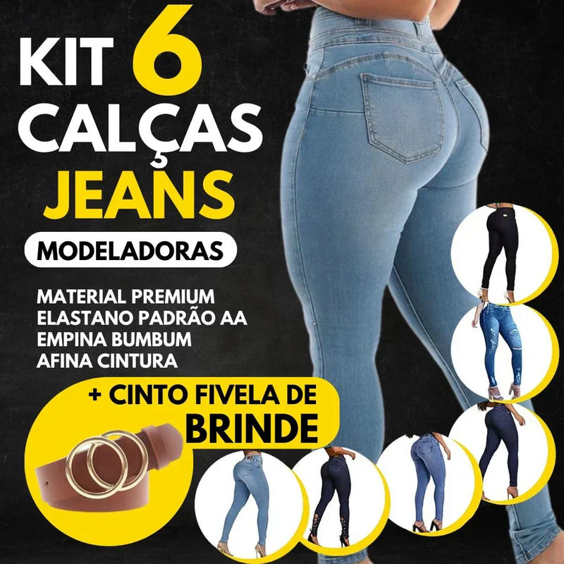 KIT 6 Calças Jeans Modeladoras + Cinto Fivela Argola | Dupla de Brinde (Cópia)